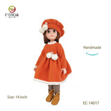 Cute Girl Doll in Orange Hat and Dress 14017