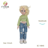 14 Inch Doll Blonde Curly-Haired Green Top and Jeans Fashionable Doll