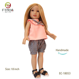 Long Blonde Straight Hair Doll in Sweet Pink Shorts Sleeve and Black and White Checkered Shorts 1805