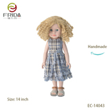 Beautiful Doll with Short Blonde Curly Hair in a Checkered Dress 14043