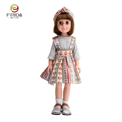 Short Brown Haired Doll in a Black and White Striped Top and a Fashionable Dress 14040