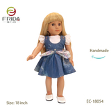 18 Inch Soft Cloth Body Doll Toy in Blonde Long-haired and a Denim Dress 18054