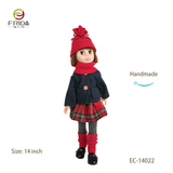 Cute Girl Doll in Red Hat and Plaid Skirt and Black Shoes 14022