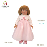 18 Inch Blonde Short Haired Doll with White Top and a Pink Gauze Dress and Pink Leather Shoes 18057