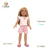 Blonde Long-Haired Doll in a White Lace Top and Pink Denim Shorts 18048