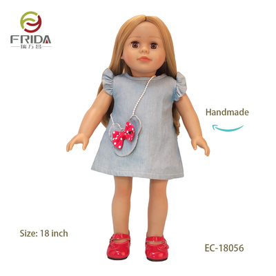 18 Inch Handmade Vinyl Doll in a Gray Dress and Pink Shoes  18056