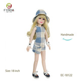 18 inch Blonde Curly-haired Doll in a Blue and White Checkered Dress 18122